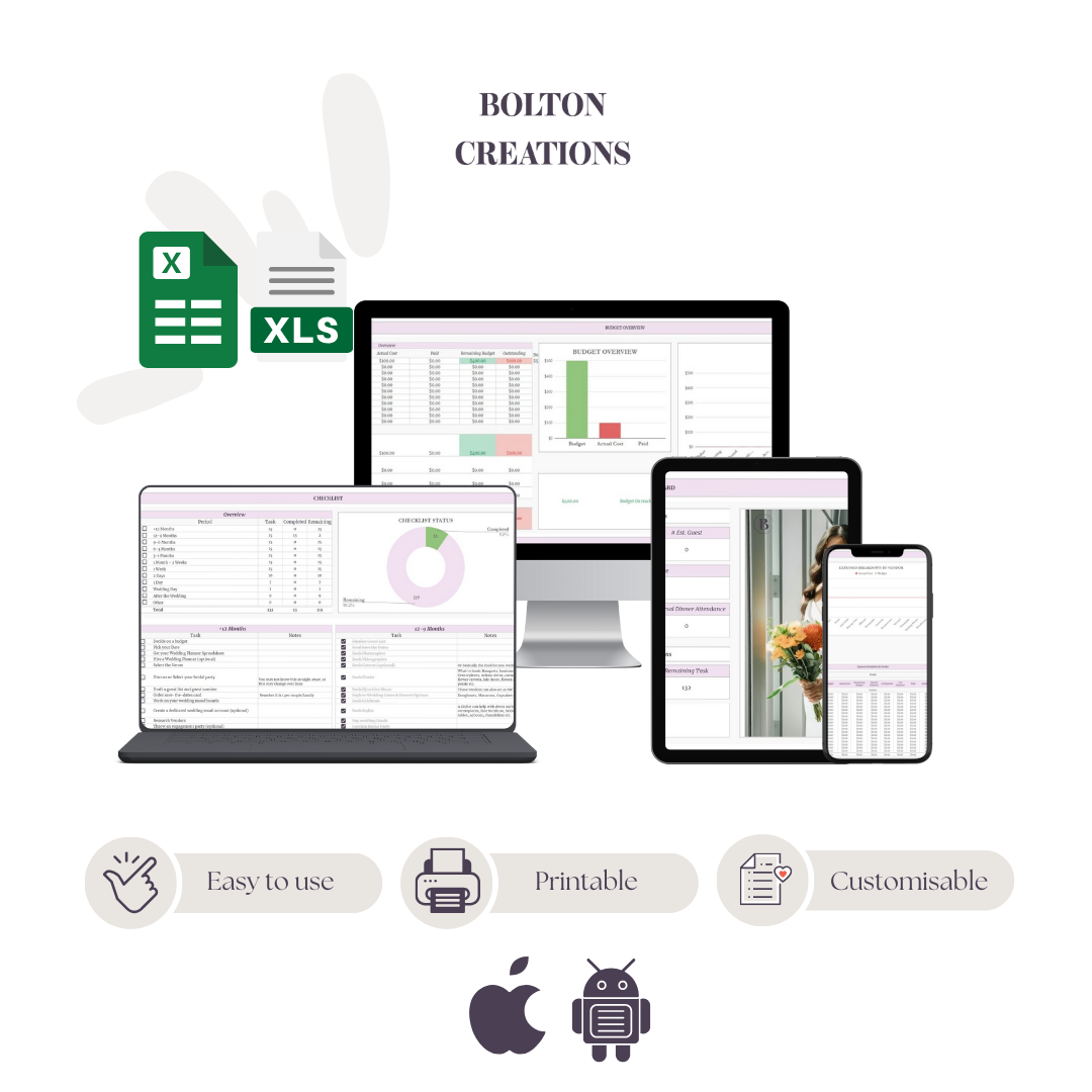 Ultimate Wedding Planner, Checklist & Budget Calculator Spreadsheet