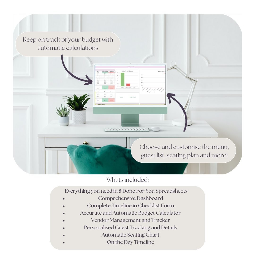 Ultimate Wedding Planner, Checklist & Budget Calculator Spreadsheet